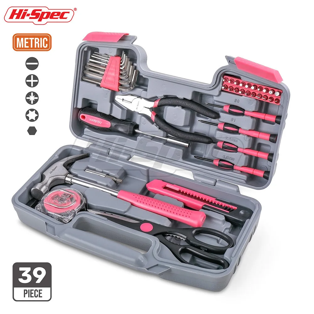

Hi-Spec 39pc Hand Tool Set Pink Girl Lady Women Gift Household Tool Set Repair Tools & Kits Toolbox Screwdriver Wrench Hammer