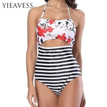 

YIEAVESS One Piece Swimsuit Women's Halter Push Up Bather Padded Bandage Bikini Plus Size Swimwear Bathing Suit Drop Shipping