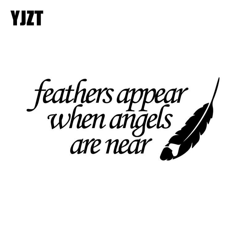 

YJZT 17*7.3CM Fashion FEATHER Appear When Angels Are Near Vinyl Car Stickers Decal Black/Silver S8-1554