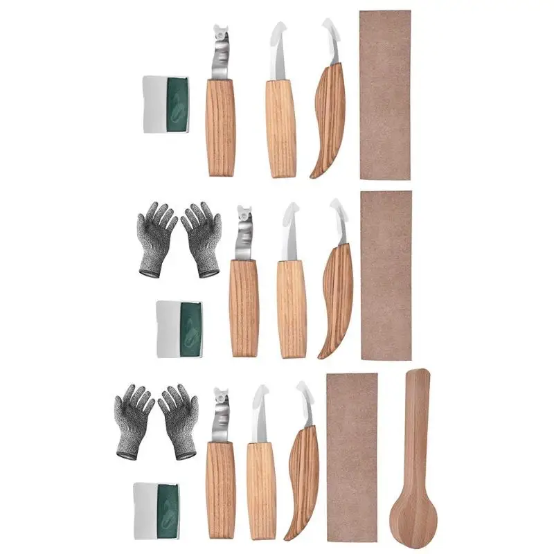 

Woodcarving Cutter 5pcs/set High Manganese Steel Woodwork Sculptural DIY Wood Handle Spoon Carving Knife Woodcut Tools Kit