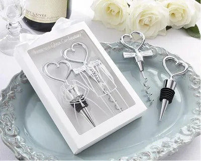 Free shipping Wine Bottle opener 200pcs=100sets Heart Shaped Great Combination Corkscrew and Stopper Sets Wedding Faovrs Gift | Дом и сад