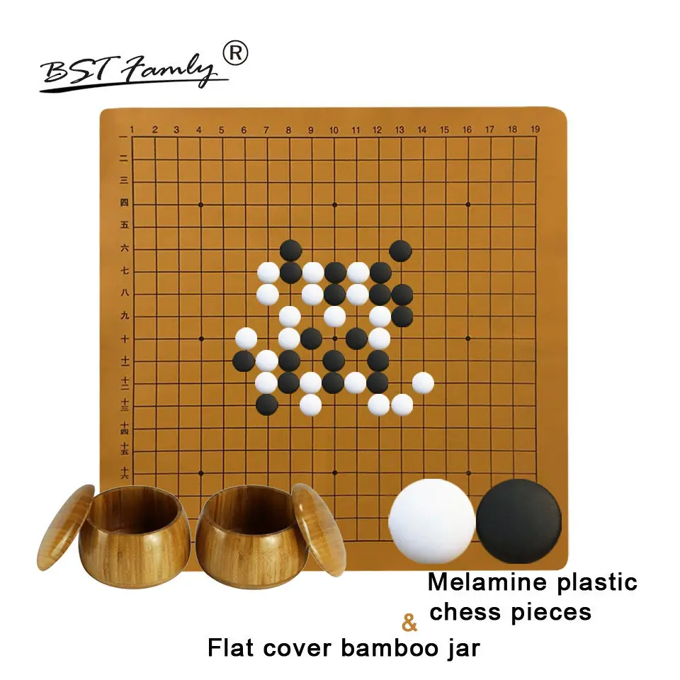 

BSTFAMLY Plastic Go Chess Set 361 Pieces For 19 Road PU Board Flat Cover Bamboo Jar Chinese Game of Go Melamine Yunzi Weiqi G44