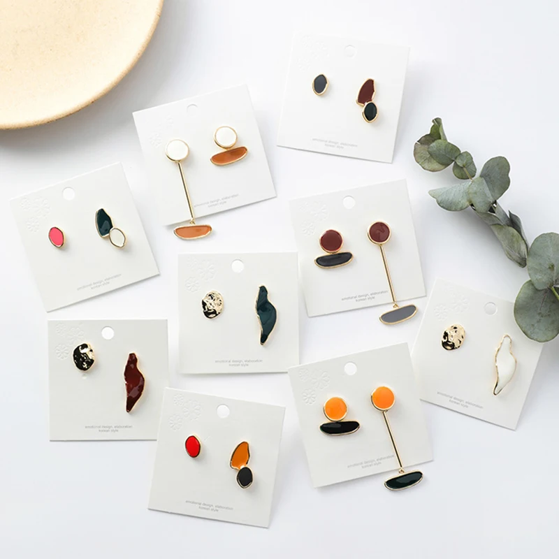 

New Colorful Enamel Irregular Oval Round Long Stud Earrings For Women Drop Glaze Geometric Earrings Brincos Jewelry Girl Gifts