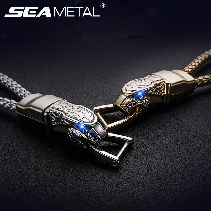 

1pc Car Keychain Leopard Braided Leather Zinc Alloy Key Chain Male Key Rings Keyring Black Silver Auto Car Styling Accessories