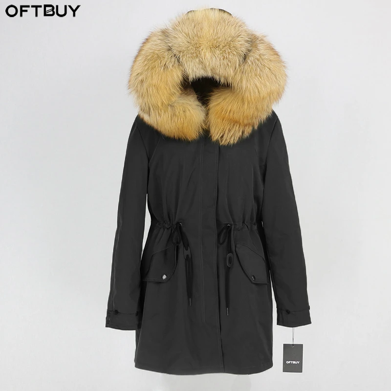 Женское пальто с мехом енота на капюшоне OFTBUY длинная непромокаемая парка