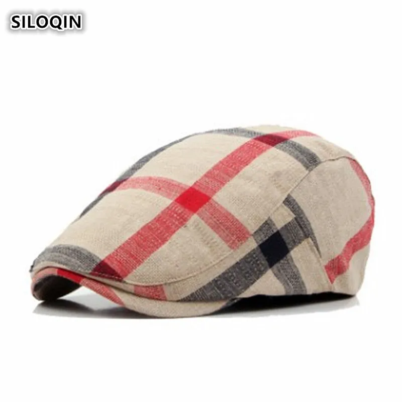 

SILOQIN Spring Summer New Style Breathable Thin Section trend Berets For Women Adjustable Size Retro Plaid Cloth Tongue Caps