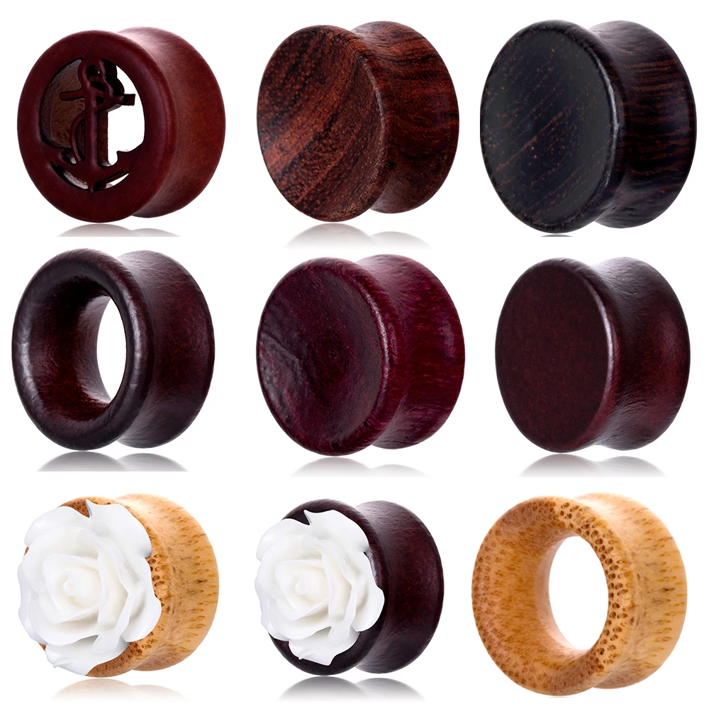 

JUNLOWPY 1 Pair Wood Ear Gauges Tunnlel Stretchering Kits Wooden Earrings Plugs Hollow Piercing Expanders Men Flesh Tunnels