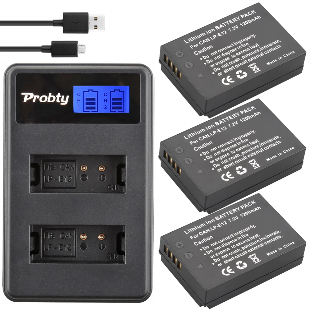 

3Pcs PROBTY LP-E12 LP E12 Battery + USB Dual Charger For Canon EOS M M2 100D Kiss X7 Rebel SL1 EOS M EOS M2 EOS 100D DSLR
