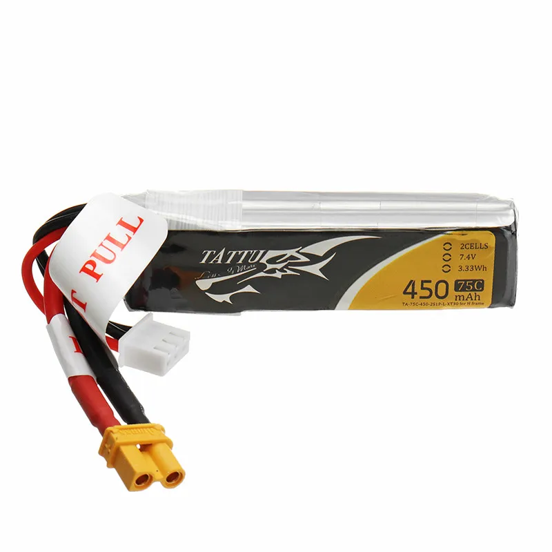 

Gens Tattu 7.4V 450mAh 75C 2S1P Lipo Battery Rechargeable With XT30 Plug Connector For FPV RC Model Replacement Part Accs