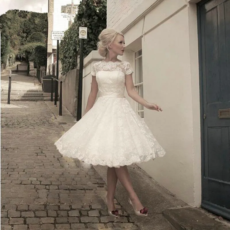 

2019 Vestidos de Novia Open Back Short Wedding Dresses for Bride Plus Size Knee-Length Lace Short Wedding Dress Bridal Gowns