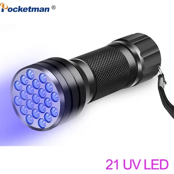 UV Flashlight 21LED 12LED UV Light 395-400nm LED UV Flashlights linterna torch Ultraviolet Black Light lamp 1