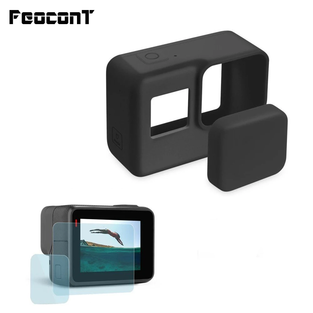 

FeoconT Silicone Protective Case Cover For GoPro Hero 6 Go Pro 5 With LCD Screen Protector Lens