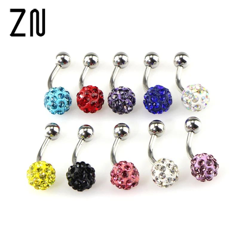 Buy Navel Belly Button Ring Barbell Rhinestone Crystal Ball Piercing Body 