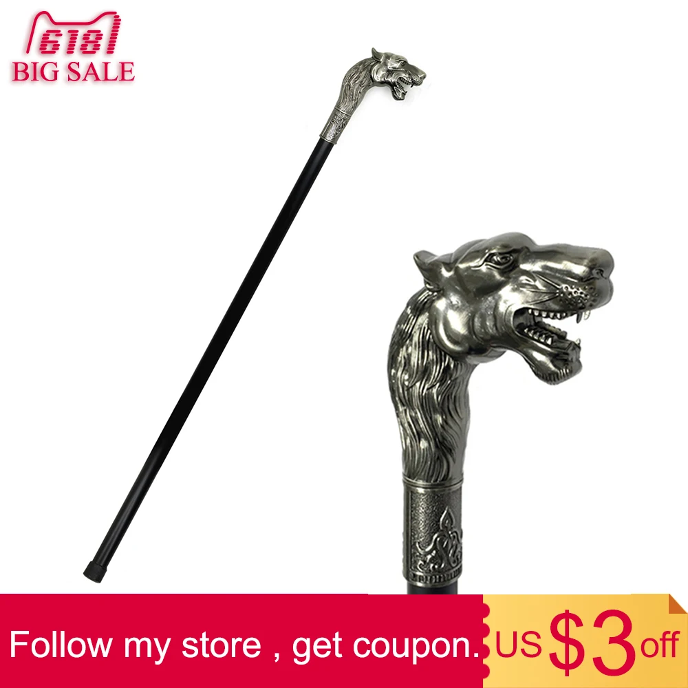 

Fashion Lion Walking Stick Cane Elegent Men Wolf Head Cane Vintage Metal Cane Hands Free Crutch Man Cane Canes Crutch for Men