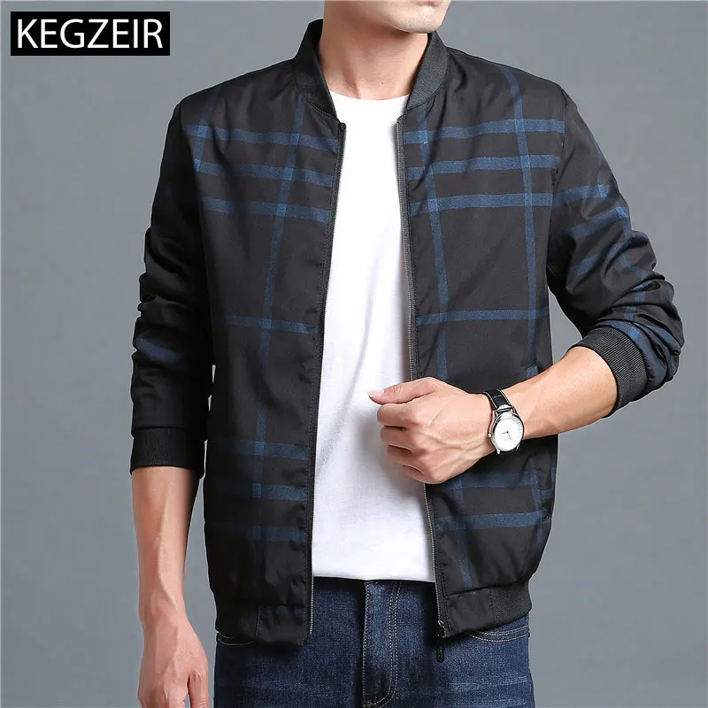 

KEGZEIR Spring Autumn Plaid Bomber Jacket Men Casual Fashion Male Coats Baseball Collar Jackets Windbreaker Chaquetas Hombre