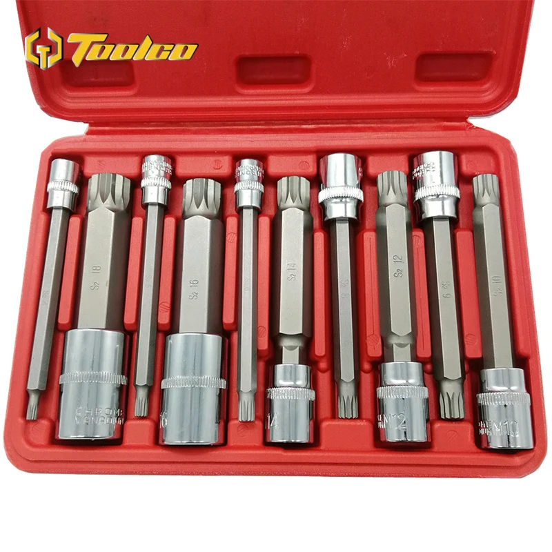 

4 Inch Extra Long XZN Triple Square Spline Bit Socket Set Chrome Vanadium Socket Wrench S2 Bit 4mm-18mm Car Repair tool set