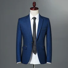 Осенний классический мужской блейзер для досуга с одной пуговицей, приталенная деловая повседневная куртка, цвета красного вина, темно-синего цвета