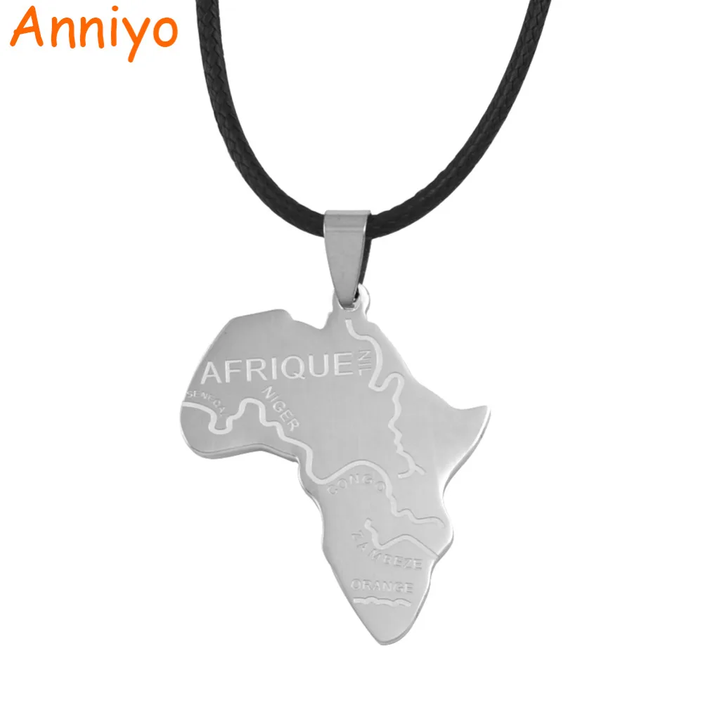 Anniyo Африка Карта Кулон Веревка Цепь (оригинал из нержавеющей стали) хип хоп Afrique