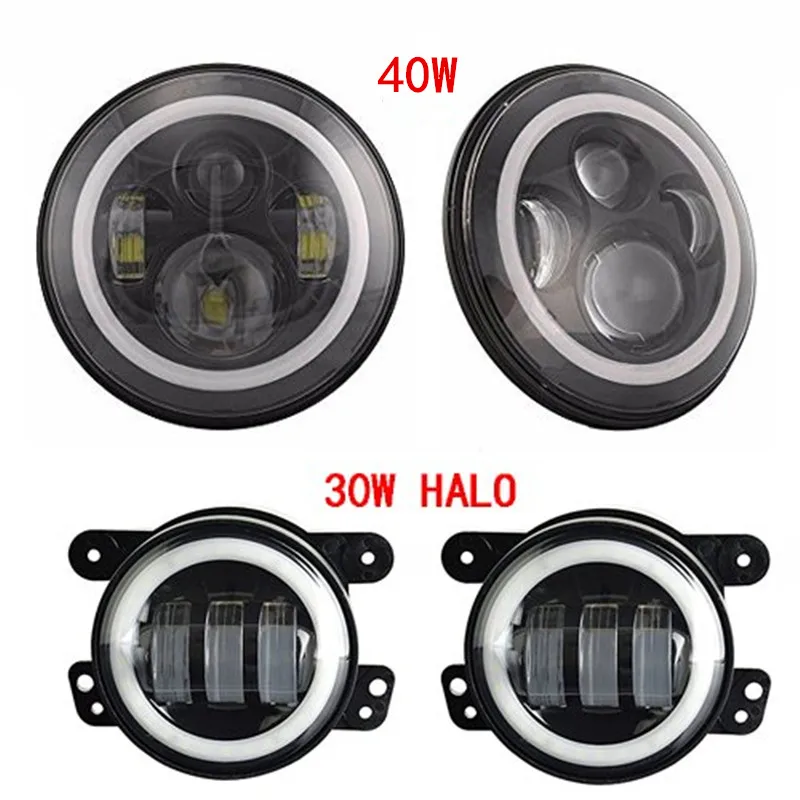 7 дюймовые круглые фары H4 белые/Янтарные Противотуманные Halo Angel eyes + 4 halo для Jeep