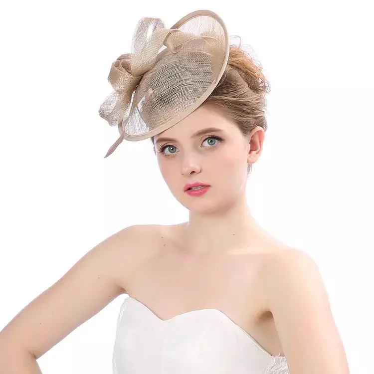 2018 New Arrival Wedding Party Hats Lady Hair Accessories  Women Bridal Hat Linen with Feather Lady Chic Church Headpiece Hair