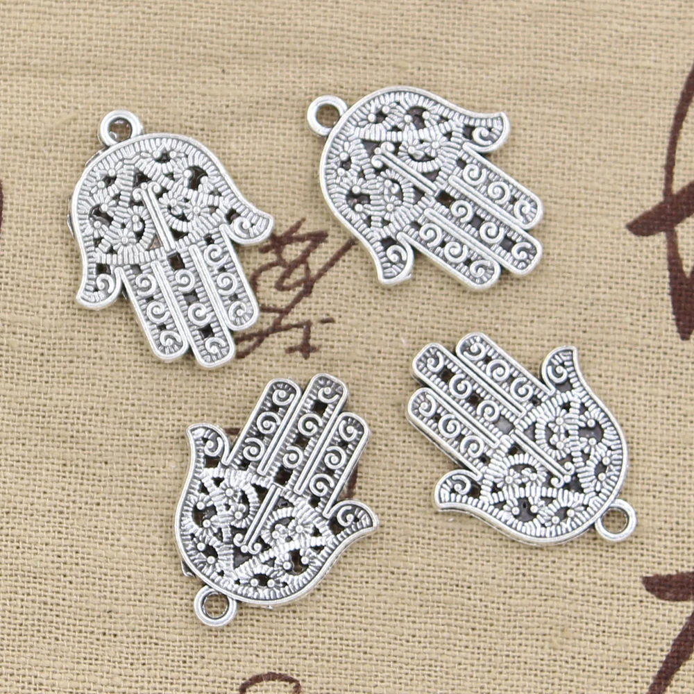 10pcs Charms hamsa palm protection 28x21mm Antique Silver Plated