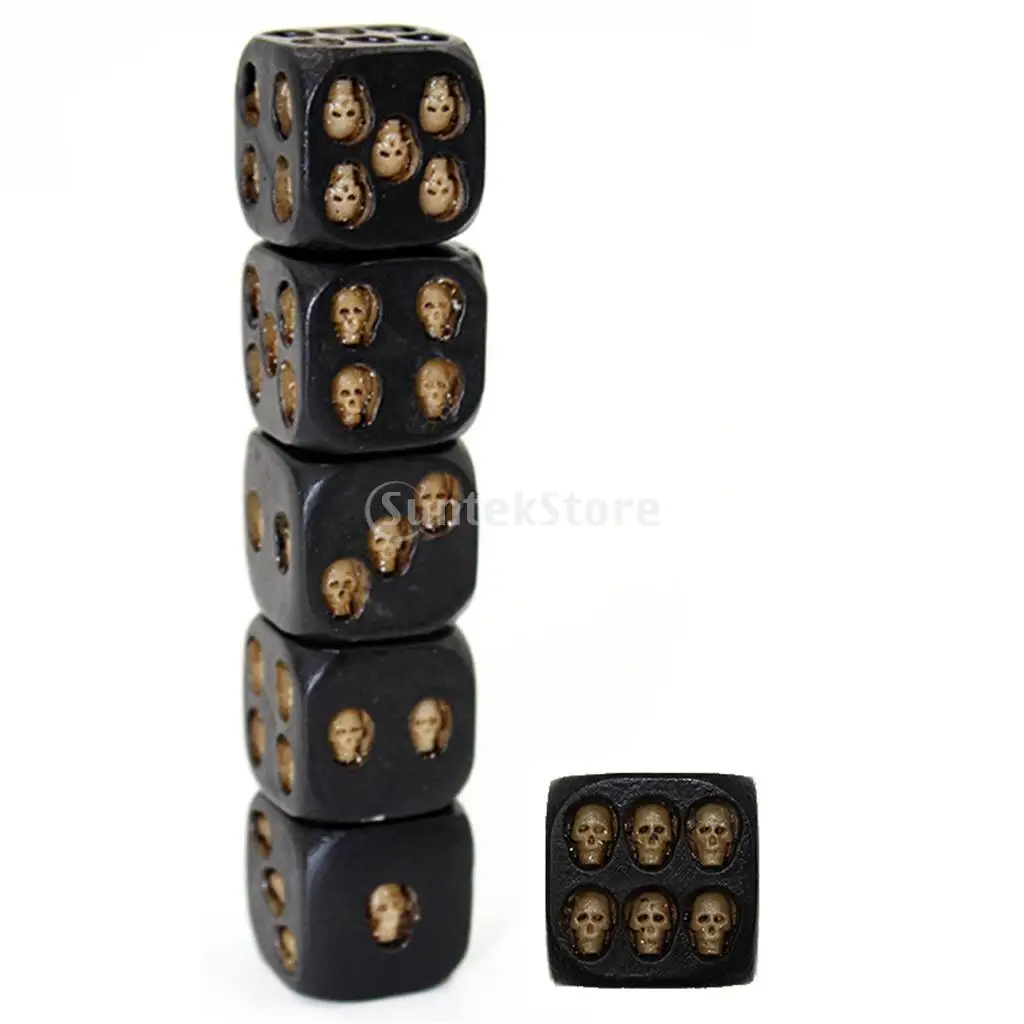MagiDeal Dice with 3D Skull Death Black Skull Dice D6 Novelty Black Resin Skull Dice (6pcs)