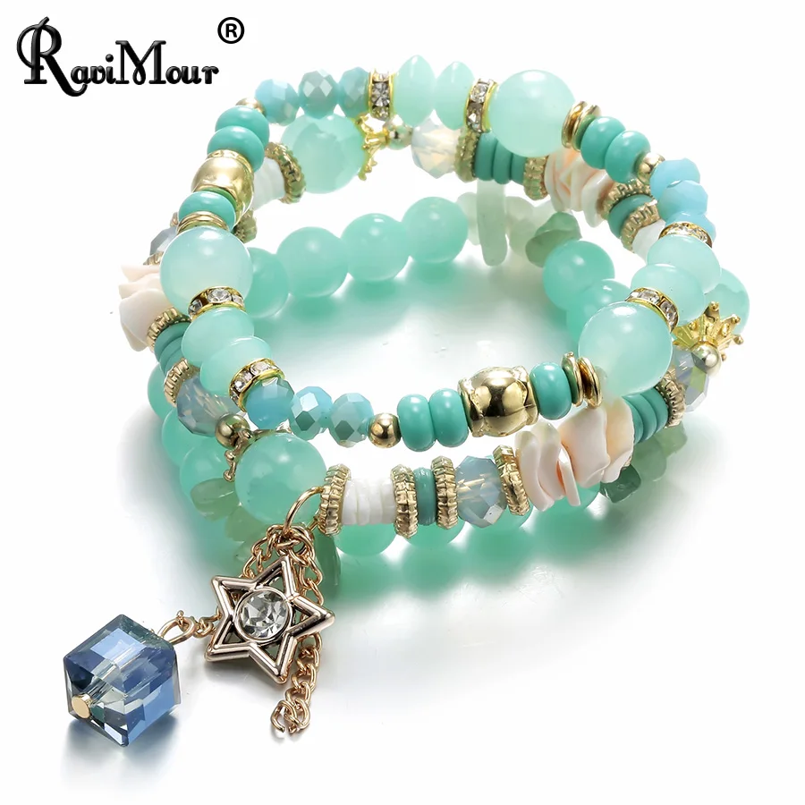 RAVIMOUR 3 шт./компл. колье bracciali Donna натуральный камень кристалл звезда браслеты и ювелирные женские браслеты богемный браслет ручной работы