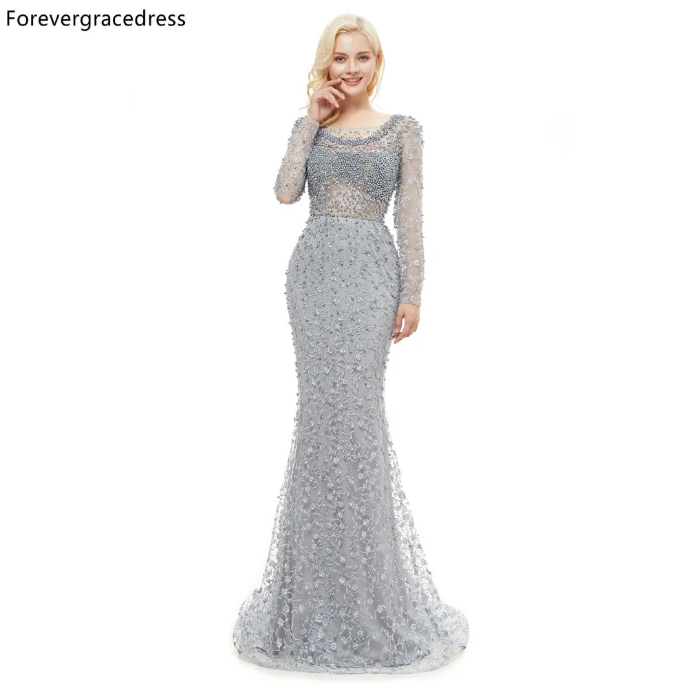 Forevergracedress роскошное вечернее платье с длинным рукавом с бисером без спинки Формальное вечернее платье плюс размер изготовление на заказ