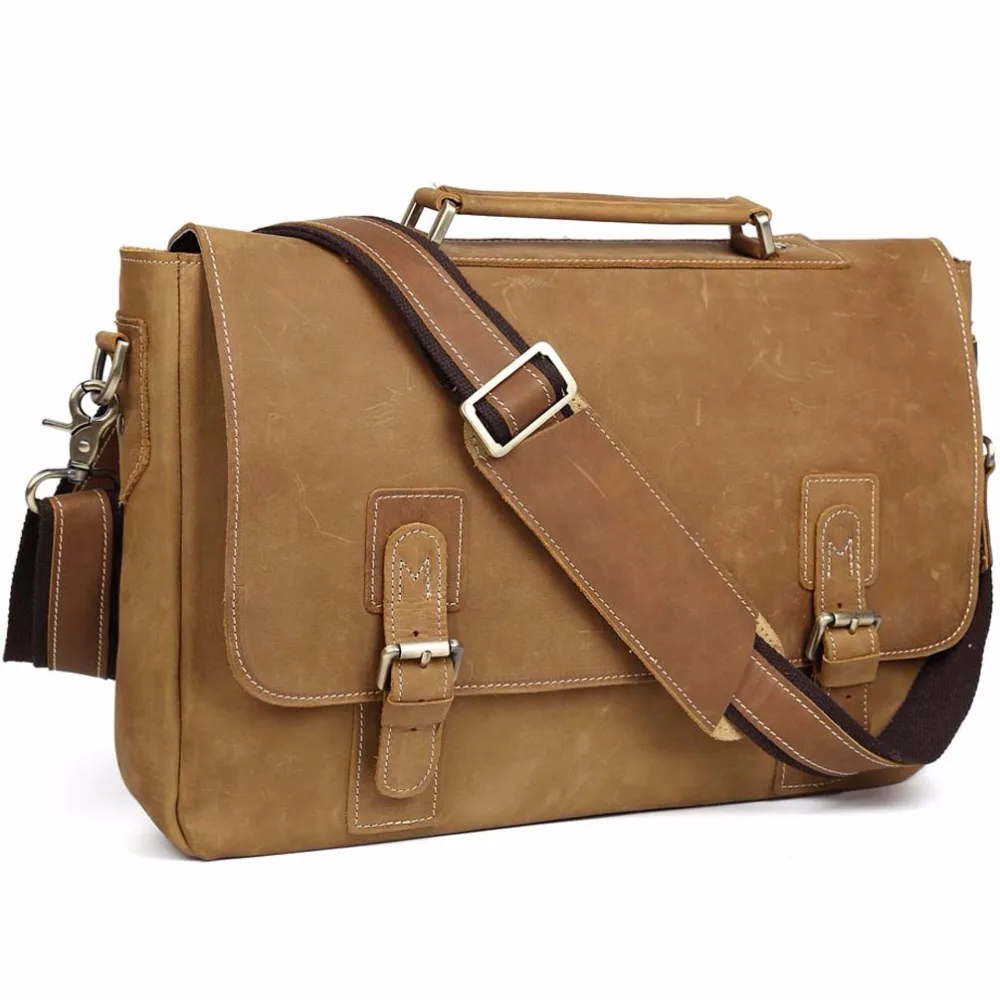 TIDING Briefcases Men Messenger Bag 14 " Laptop Style Handbag Brown