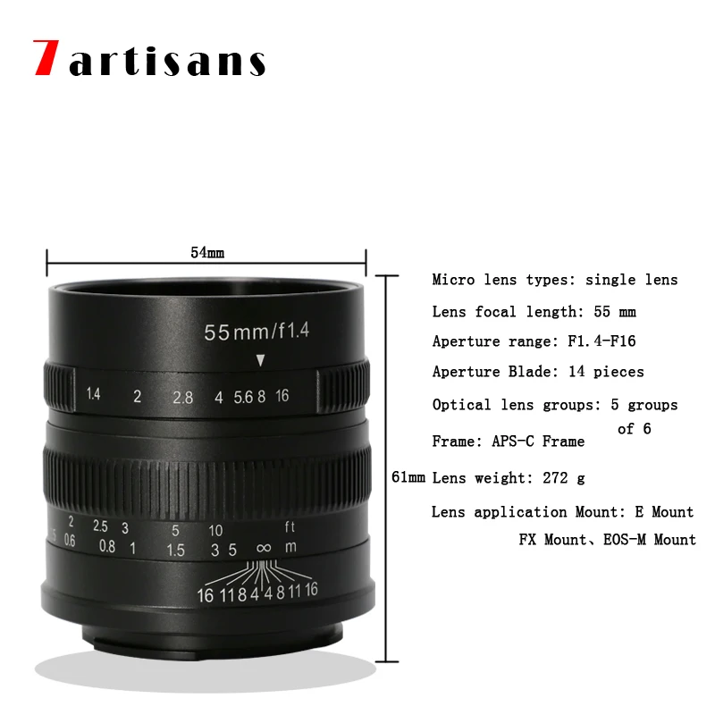 7 artisans 55mmF1. 4 Стандартный портретный микро объектив с большой апертурой для E mount FX