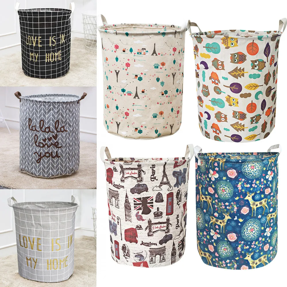 

Colored Folding Laundry Cotton Linen Fabric Dirty Clothes Basket Toy Storage Boxes Creative Laundry Box Sundries Storage
