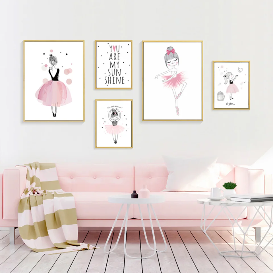 Danse-mur-Art-toile-peinture-pour-b-b-chambre-imprime-p-pini-re-affiche-Animation-filles