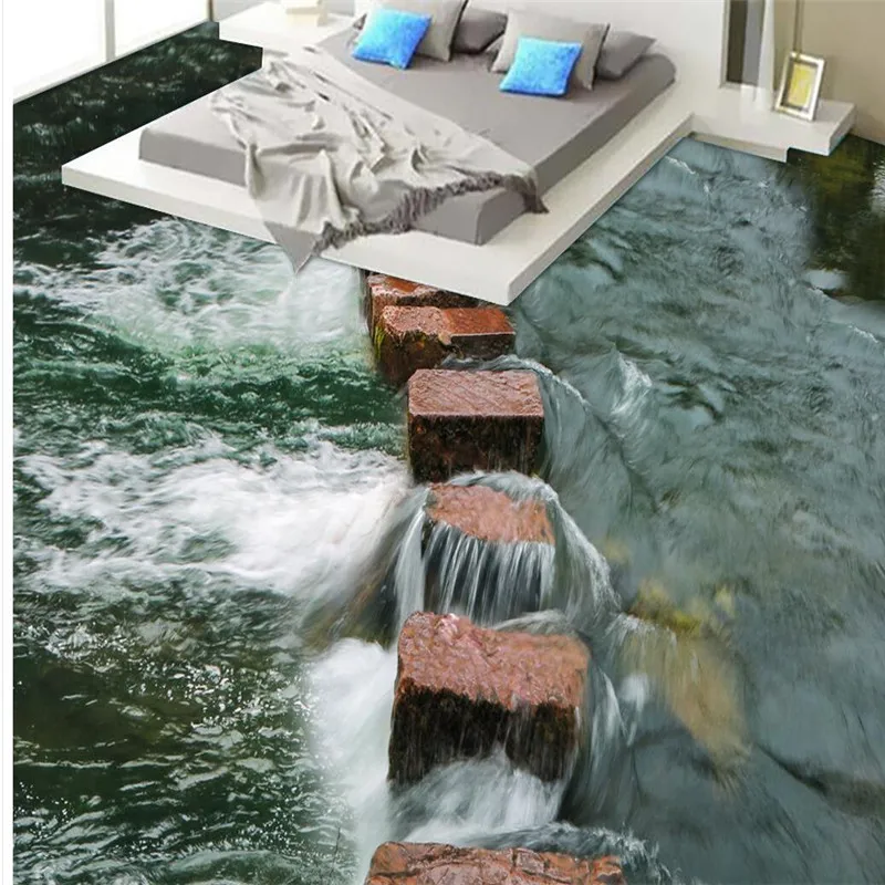 Custom Photo Floor 3D Wallpaper Modern Art river stones Bathroom Floor Mural-3d PVC Wallpaper Self-adhesive Floor Wallpaper-3d