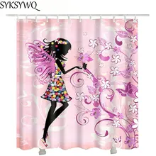 ФОТО butterfly girl shower curtain dropship supplier fashion 2018 new arrival pink princess bath curtains