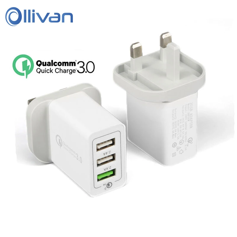 OLLIVAN 3 Port USB Phone Charger EU/UK/US Plug The Max 5