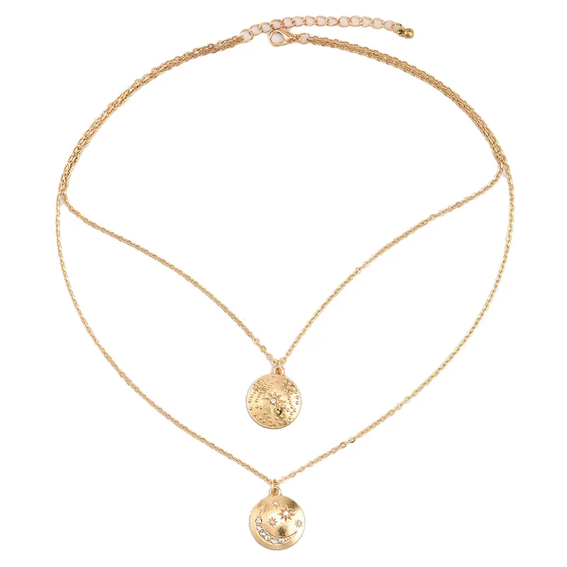Золотая цепь Звезда Луна солнце колье ожерелье для женщин Кристалл монета Чокер Ожерелье Подвески Колье женское ожерелье-колье