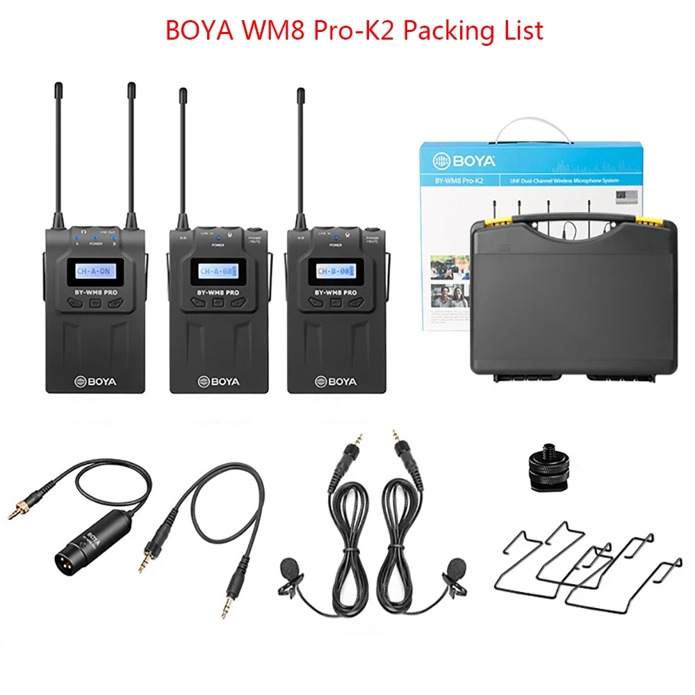 BOYA BY-WM8 PRO UHF двойной беспроводной петличный микрофон Systerm Lav интервью Mic 2 передатчика 1 приемник для DSLR видеокамеры