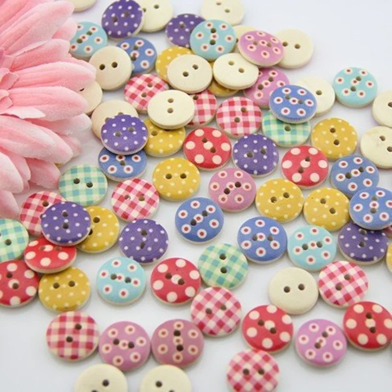 

100pcs Mixed Wooden Buttons in Bulk Buttons for Crafts Button Round Colorful Painting Buttons 7NK142