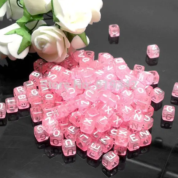 

free shipping 500pcs/lot 6x6mm cube random Mixed Pink Alphabet /Letter "A-Z" Acrylic Beads findings wholesale