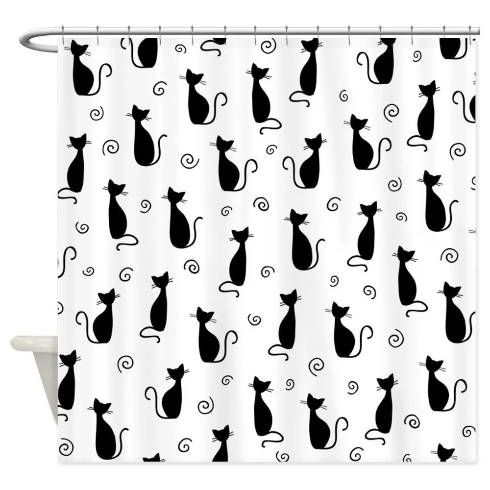 Black Cats Shower Curtain Decorative Fabric Shower Curtain ()in Shower