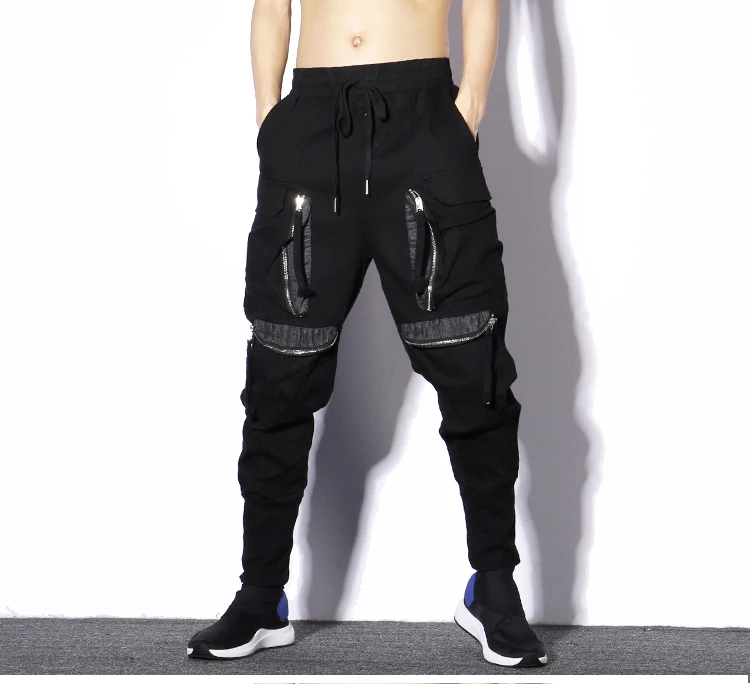 1731 Лето корейский стиль передние карманы на молнии Карандаш шаровары карго Мужские штаны для Спорта Полная длина хип хоп брюки
