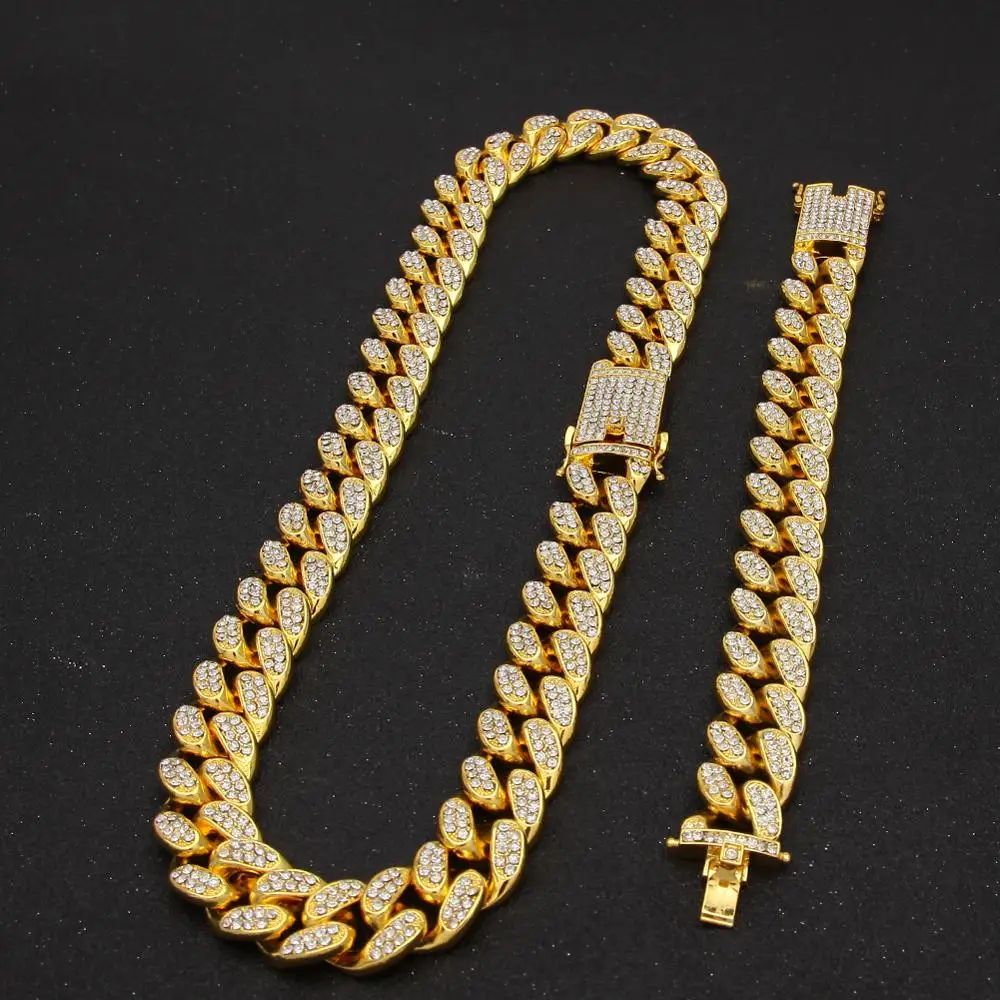 

20mm width Men Hip hop iced out bling Chain Necklace pave setting Rhinestone Miami Cuban Chains Necklaces Hiphop jewelry gifts