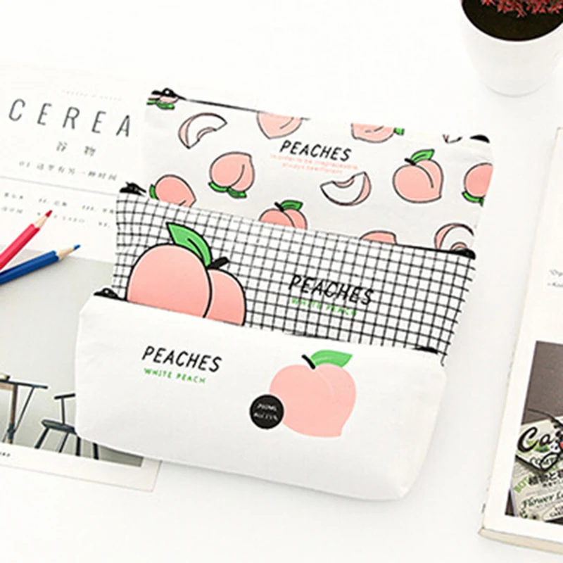 

Women Travel Toiletry Cosmetic Bag Pencil Make Up Makeup Case Storage Pouch Purse Organizer Peach Printing Students Bags New