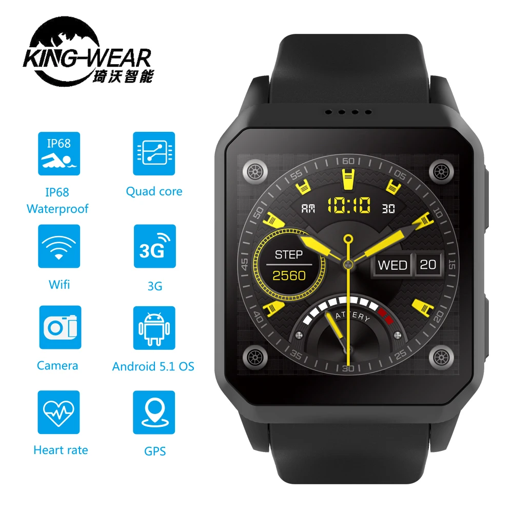 

Kingwear KW06 GPS Smart Watch Phone Android 5.1 MTK6580 Heart Rate Monitor Bluetooth 8GB Smartwatch Support SIM Card Camera