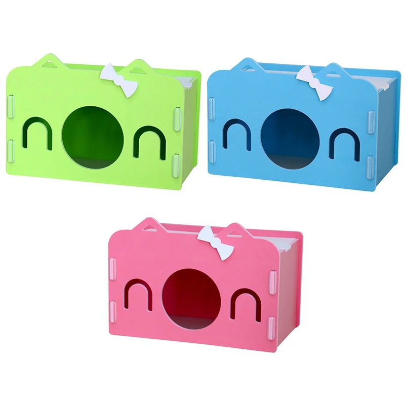 

Small Pet Happy Cat Shape Bedroom Small Pet Hideout Hut Exercise Natural Funny Cage Toy Wooden Hamster Self Assembly House