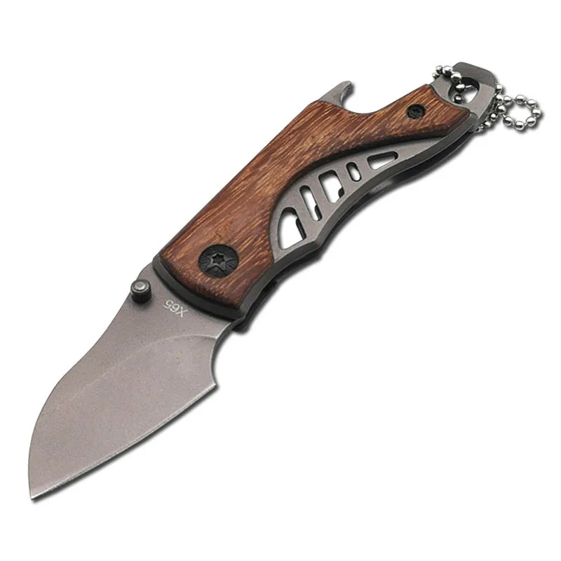 

ToughKeng Mini Folding Blade Knife Tactical Titanium 3Cr13 Steel Blade Wood Handle EDC Small Knives Hollowing Out Design