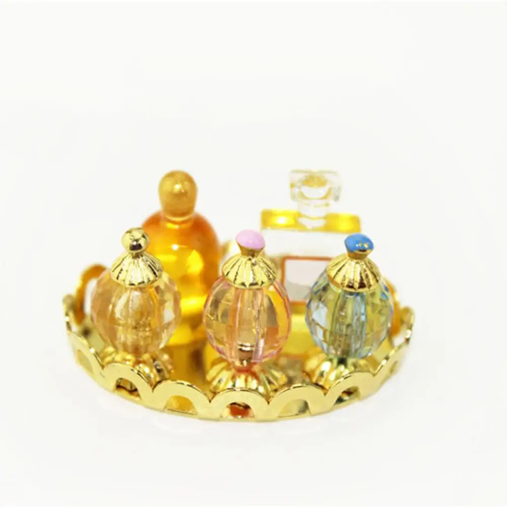 

40# 5Pcs/Set Luxury Dollhouse Perfume Bottle with Platter DIY Miniature Scenery Decor Dollhouse Decoration Accessory