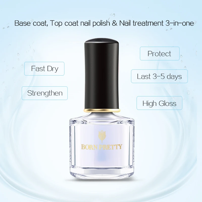BORN PRETTY 3-in-1 Water Based Base Top Coat 6ml Manicure Nail Treatment Polish Nail Care Lacquer