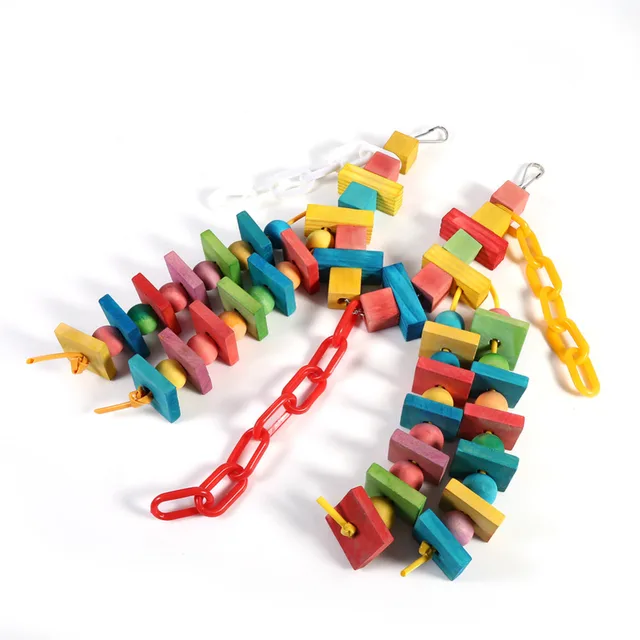 Colorful Wood Parrot Chew Toy Pet Bird Toys Hanging Swing Cage Toys For Parrots Pet Bird Chewing Toys Accessories