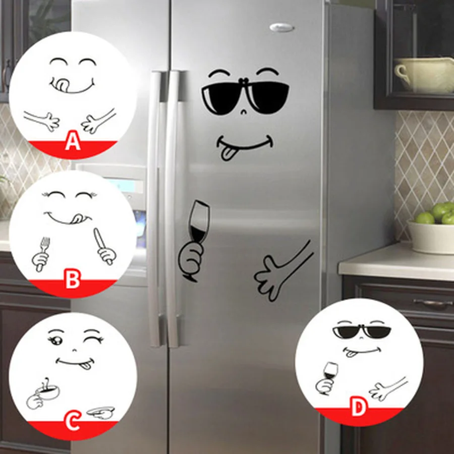 

DIY 4 Styles Cute New Vinyl stickers on the fridge Smile Face sticker on Car Wall Happy Delicious Face Kids Stickers Art Poster
